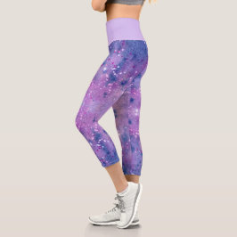 Leggings Capri Pintura de color de agua de lavanda púrpura rosa