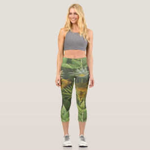 Leggings Capri Pintura de león de la selva tropical de Rousseau