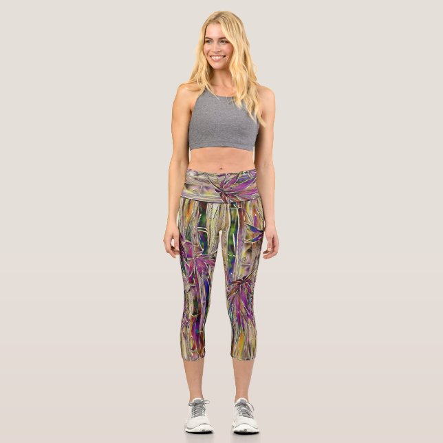 Leggings Capri Pintura digital de árbol de bambú Mat de yoga orig (Anverso)