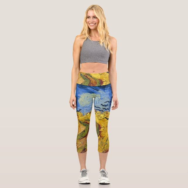 Leggings Capri Pintura impresionista de Van Gogh Wheat Fields (Anverso)
