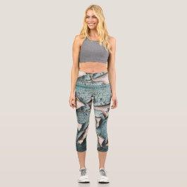 Leggings Capri Pintura verde azul antiguo rústico madera Monogram