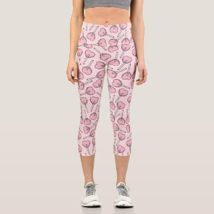 Leggings Capri Pirulís rosados, pirulís con forma de corazón, pat