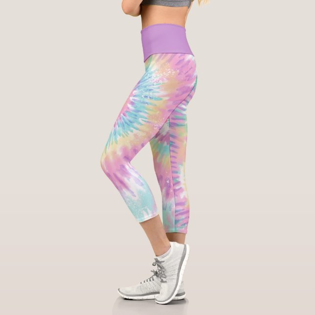 Leggings Capri Pizarra Azul Rosa Violeta Tye Abstract Swirl (Izquierda)