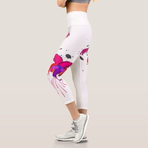 Leggings Capri Placa de pintura abstracta Flores de fucsia