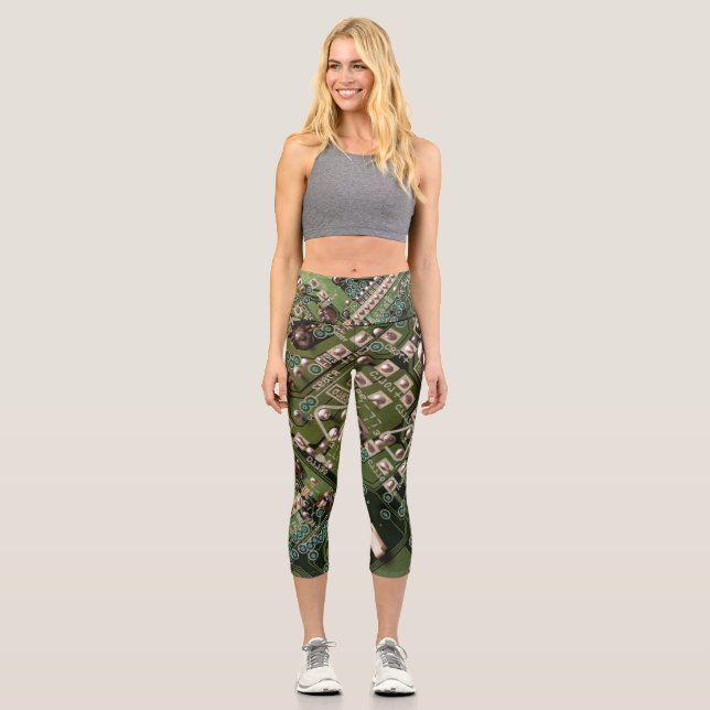 Leggings Capri Placa del circuito verde del ejército Camo Capris  (Anverso)