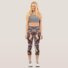 Leggings Capri Planificador felino de fantasía ornamentado mítico