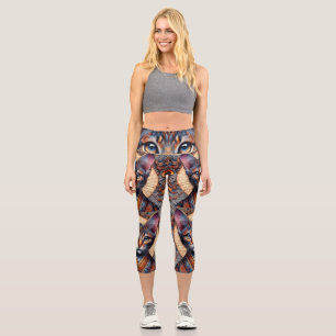 Leggings Capri Planificador felino de fantasía ornamentado mítico