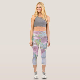 Leggings Capri Planta verde cielo azul deja flores moradas