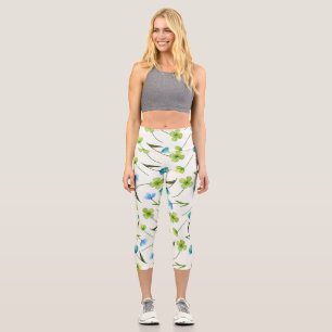 Leggings Capri Plantas acuarelas: Patrón floral sin foco.