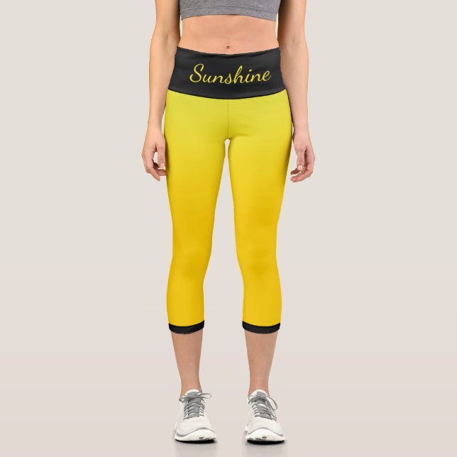 Leggings Capri Plantilla de nombre amarillo y negro (Anverso)