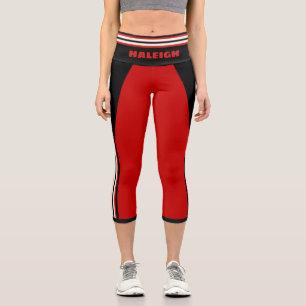 Leggings Capri Plantilla de nombre de banda de Carreras rojo blan