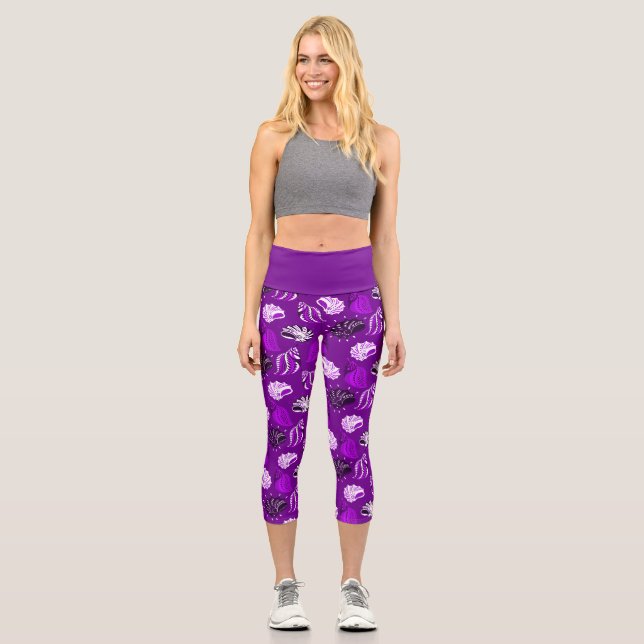 Leggings Capri playa de conchas marinas violetas océano (Anverso)