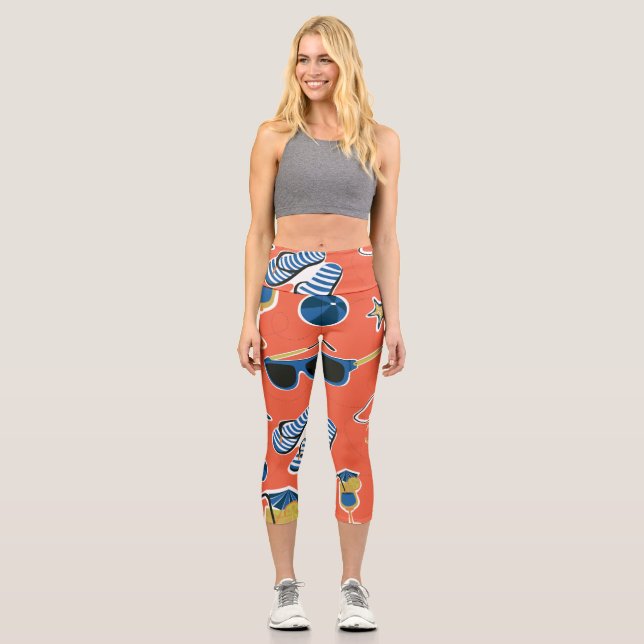 Leggings Capri Playa de Verano: Relajante Patrón Sin Mar. (Anverso)