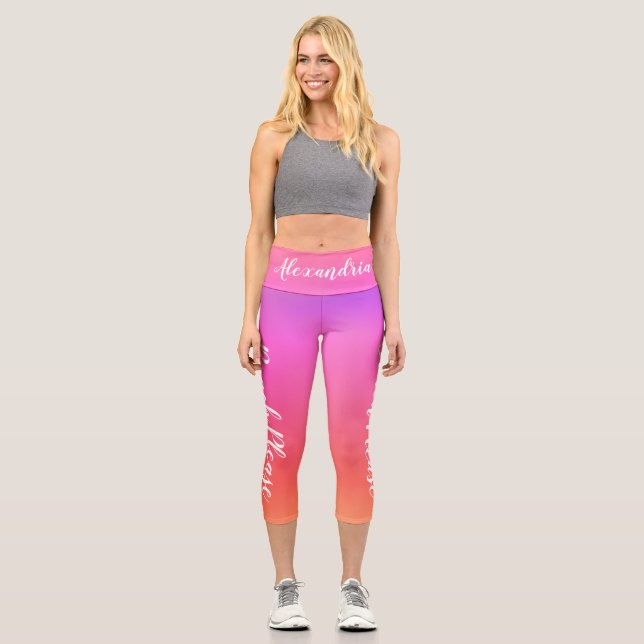 Leggings Capri Playa Personalizada Por Favor Naranja Rosa Ombre (Anverso)