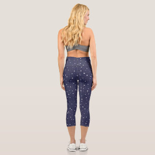 Leggings Capri Playas de Punto de Polka: blanco sobre azul