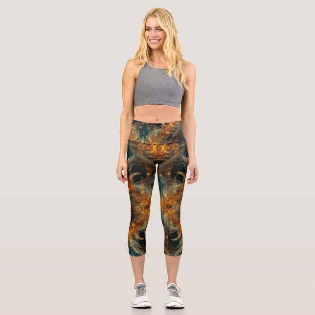 Leggings Capri Plumas marrones brillantes (Anverso)