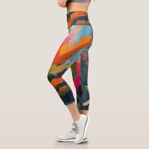 Leggings Capri Plumas Tropicales – Abstración Botánica Vibrante