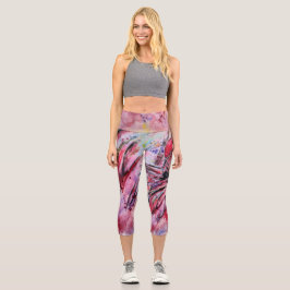 Leggings Capri Plumes au rose