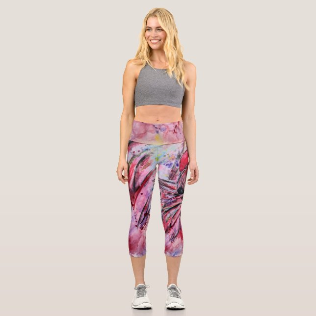 Leggings Capri Plumes au rose (Anverso)