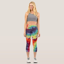 Leggings Capri Poder de flor Hippie Tie Dye Rainbow