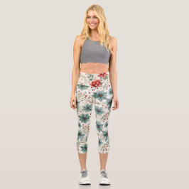 Leggings Capri Poinsettia con estampado de vacaciones de 2 colore