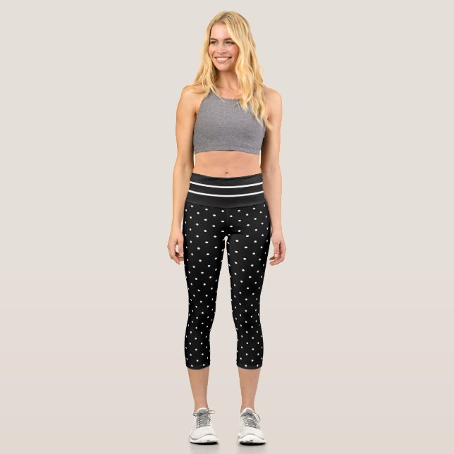 Leggings Capri Polka Dot Blanco Negro Pequeño Con Rayas (Anverso)