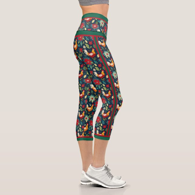 Leggings Capri Pollos De Granja Y Poinsettias (Derecha)