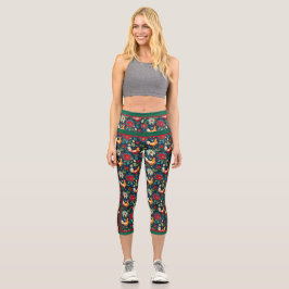 Leggings Capri Pollos De Granja Y Poinsettias
