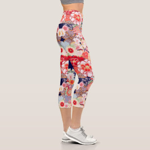 Leggings Capri PONENTE DE FLORES BLANCOS ROJOS, Rosas floridos ja
