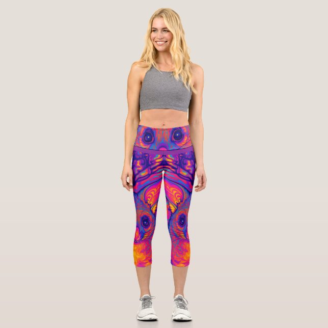 Leggings Capri possums australiano de cola peluda psicodélico (Anverso)