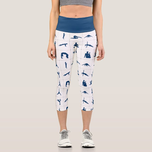 Leggings Capri Posturas de Yoga Azules (Anverso)