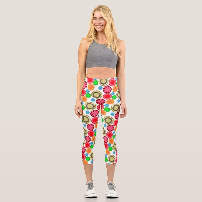 Leggings Capri Potencia de las flores en las filas 002 (Anverso)