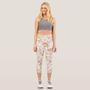 Leggings Capri pradera floral de primavera con mariposas