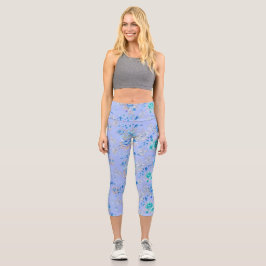 Leggings Capri Pretty Blue Floral Garden