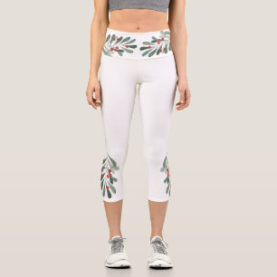 Leggings Capri Prisiones de Holly Blanca con bayas rojas