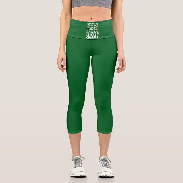 Leggings Capri Profesor de St Patricks Encantador Afortunado Irla (Anverso)