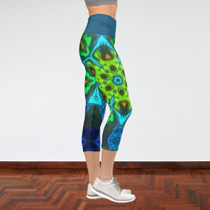 Leggings Capri Psicodelia Kaleidoscope Azul verde y pierna Naranj