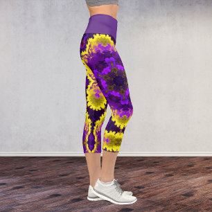 Leggings Capri Psicodelia Mandala Flor Amarillo y Púrpura