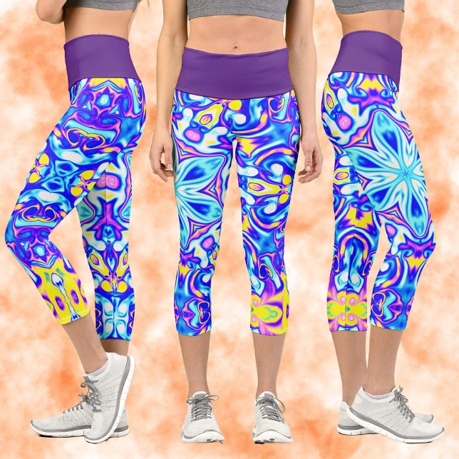 Leggings Capri Psicodelia Mandala Flor azul morado y amarillo (Subido por el creador)