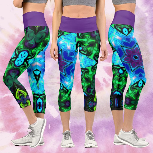Leggings Capri Psicodelia Mandala Flor azul morado y verde (Subido por el creador)