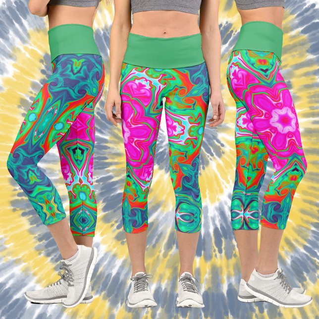 Leggings Capri Psicodelia Mandala Flor Azul Rosa Verde y Rojo (Subido por el creador)