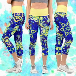Leggings Capri Psicodelia Mandala Flor azul y amarillo
