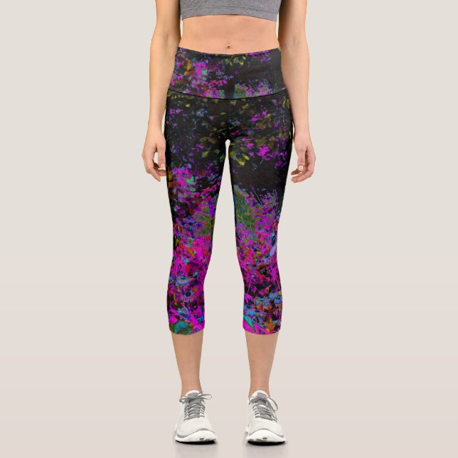 Leggings Capri Psicodelia Rosa Caliente y Amanecer del Jardín Neg (Anverso)