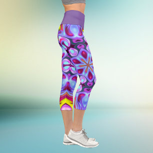 Leggings Capri Psicodelic Hippie Azul rosa y Piernas Amarillas