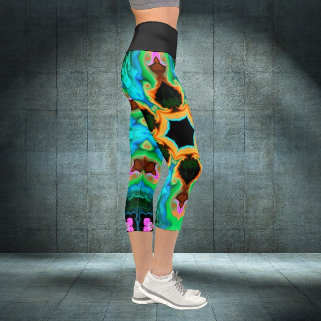 Leggings Capri Psicodelic Hippie Naranja Piernas Azul y Negro (Subido por el creador)