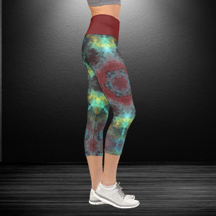 Leggings Capri Psicodelic Hippie Rojo Azul y Piernas Amarillas