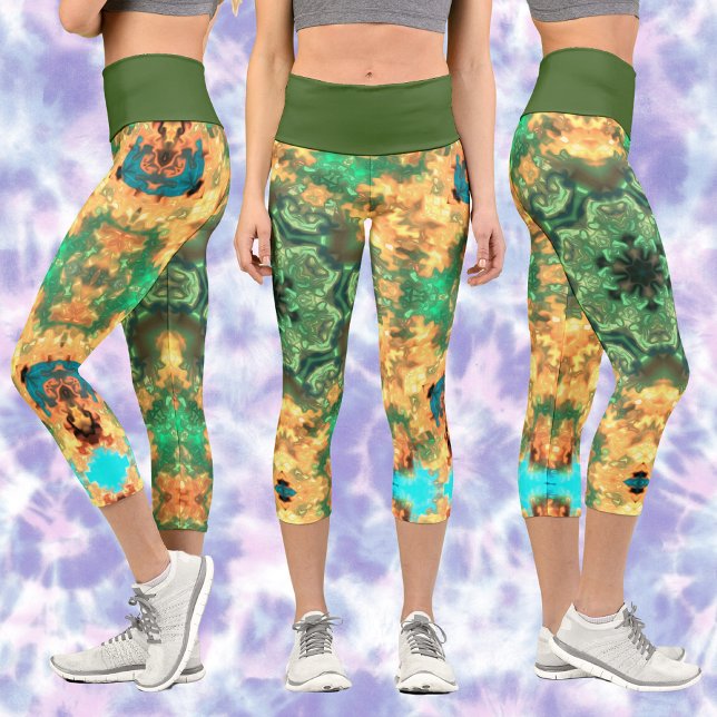 Leggings Capri Psicodélico Mandala Flor Verde y Amarillo (Subido por el creador)