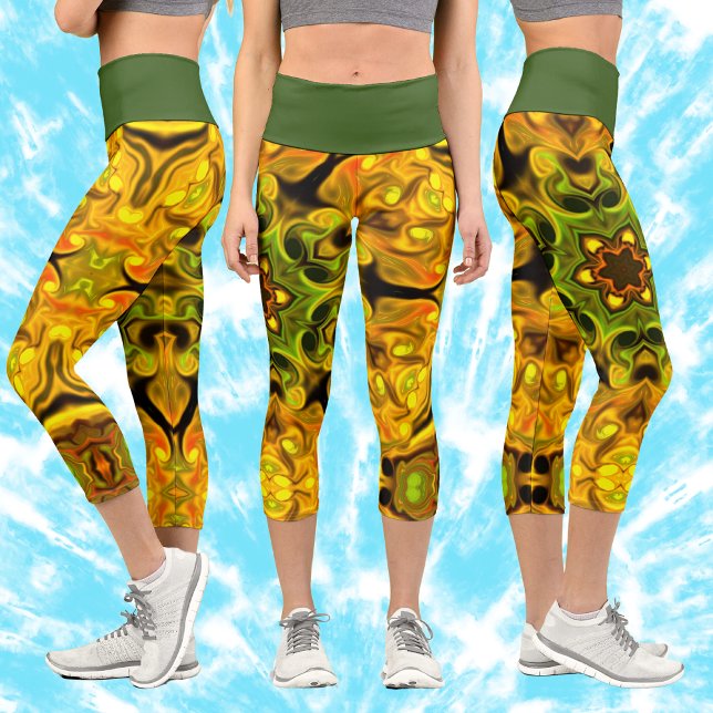 Leggings Capri Psicodélico Mandala Flor Verde y Amarillo (Subido por el creador)