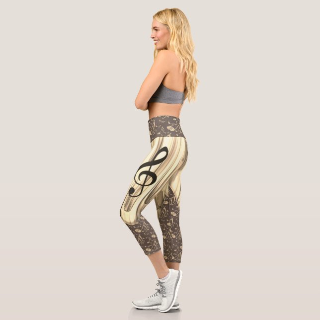 Leggings Capri Púa de guitarra de notas de música personalizada (Izquierda)