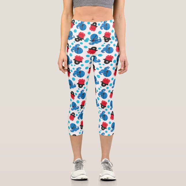 Leggings Capri Pulpo pirata, patrón de pulpo, animales marinos (Anverso)